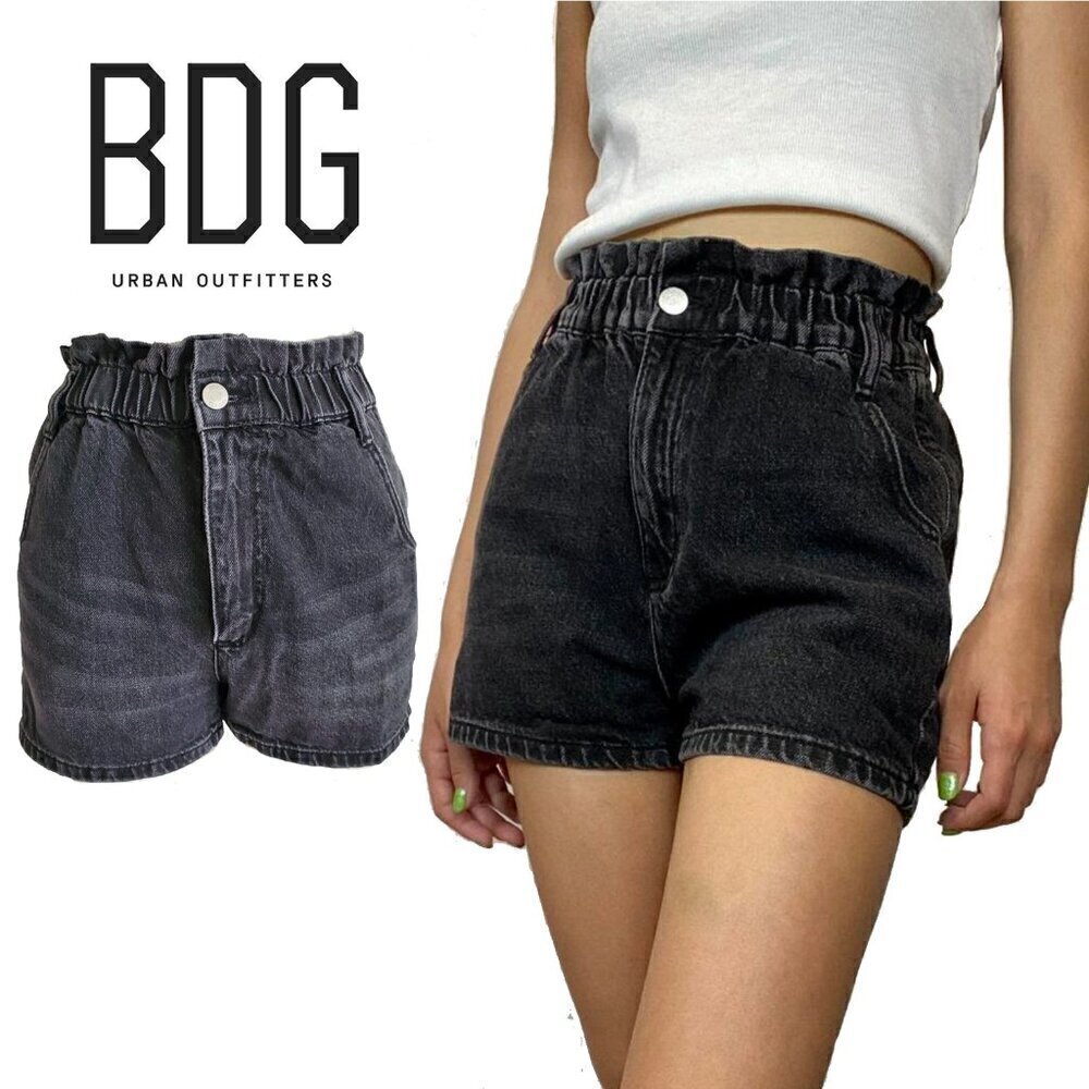 BDG High Waist Paperbag Denim Shorts in Washed Black